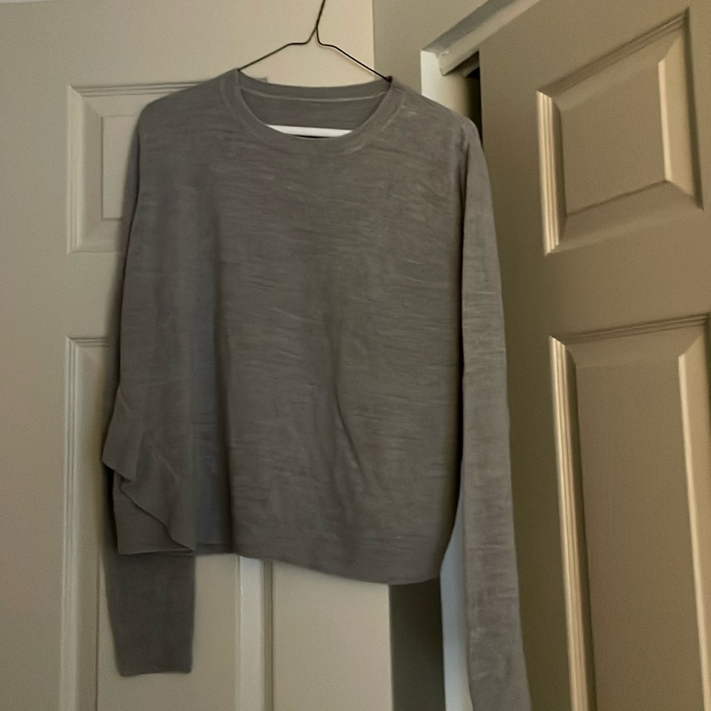 Sweet Romeo. Gray crew neck with riffle sweater Medium. Sample size